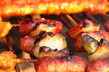 Schaschliks auf dem Rost grillen