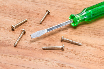screwdriver on wood background