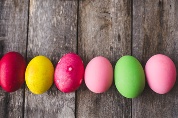 Easter eggs on wooden background