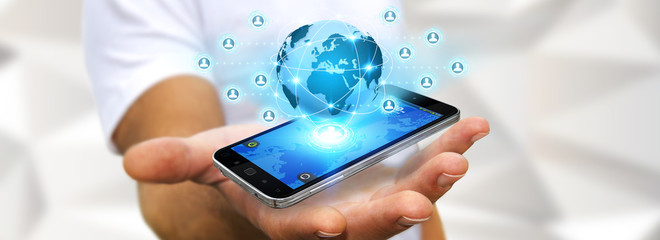 Businessman using social network