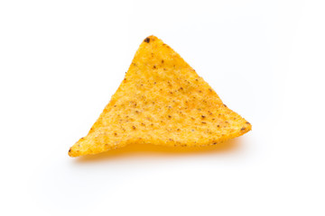 Mexican nachos chips, isolated on white background.