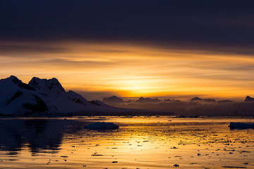 Sunset at Lemaire Channel, Antarctica