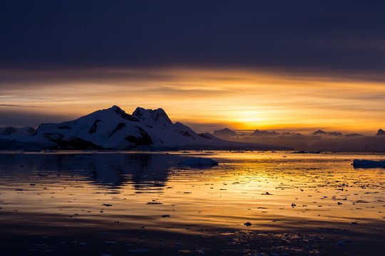 Sunset at Lemaire Channel, Antarctica