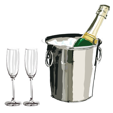 Champagne bucket and glasses