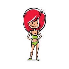 Cartoon illustration of Caucasian type woman, attractive red-head