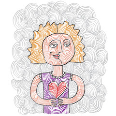Happy girl in love conceptual illustration, woman smiling. People