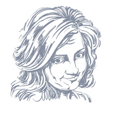 Vector art drawing, portrait of naive blameworthy girl isolated