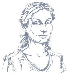 Hand-drawn vector illustration of beautiful kind woman. Monochrome
