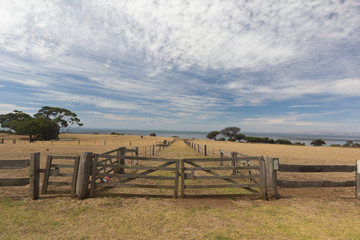 Fototapeta na wymiar Closeup of wooden fence and gate