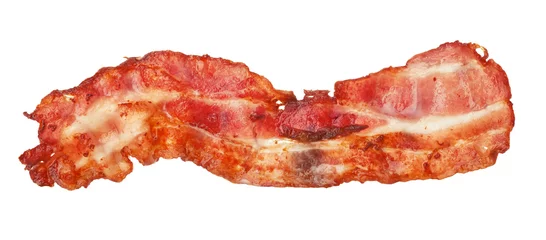 Foto auf Alu-Dibond Cooked bacon strip close-up isolated on a white background. © bestphotostudio