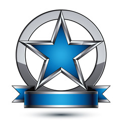 Renown vector 3d silver star with wavy ribbon placed in circle
