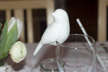 A decoration detail on a glass with flowers