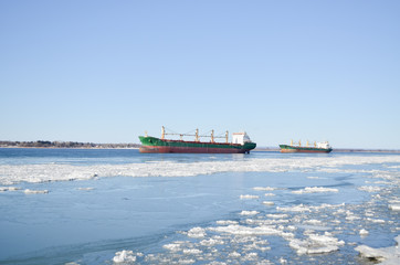 two boat on the iced river