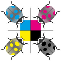 Obraz premium cmyk38 CyanMagentaYellowKey - prs2 PrintingRegistrationSign - c m y k circle coccinellidae - g4263