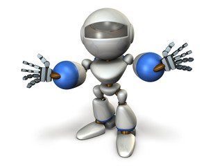 自己紹介する三頭身のロボット