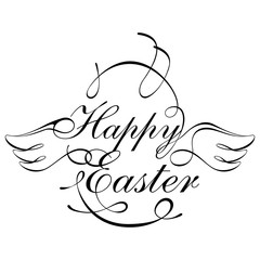 Happy Easter script Design Element in Black and white 