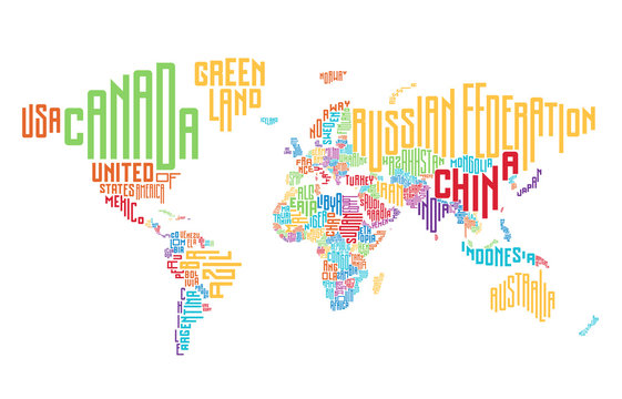 World Map Made Of Typographic Country Names