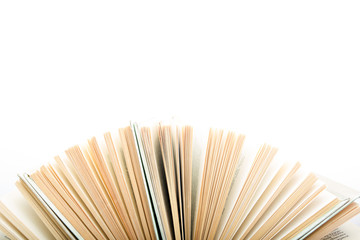 Stack of hadrback books on white background. Library education concept. Back to school. Copy space