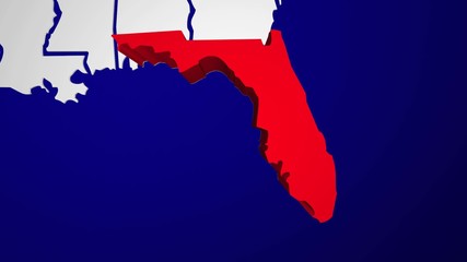 Florida FL Animated State Map USA Zoom Close Up