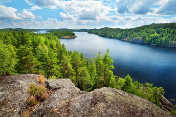 Naklejka premium Landscape of Saimaa lake from above, Finland