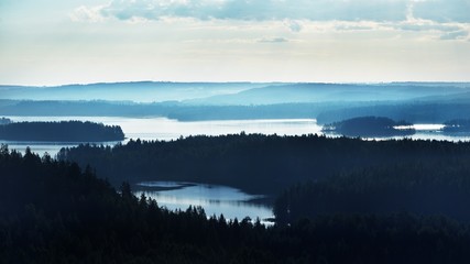 Obraz premium Landscape of Saimaa lake from above, Finland
