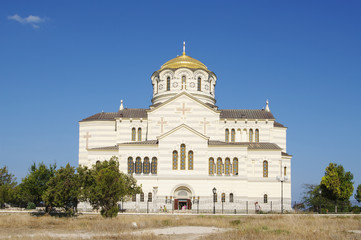 Ancient city Chersonese, views of ruins and St. Vladimir's Cathedral, Crimea, Russia