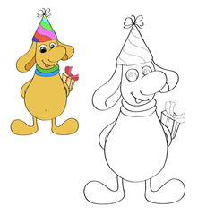 Color and contour of the animal with the gift behind his back. Vector illustration