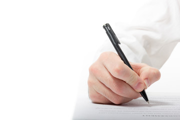 Businessman's hand signing papers. Lawyer, realtor, businessman 