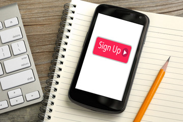 sign up button on mobile phone