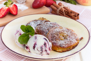Dessert: apple rings dipped in batter