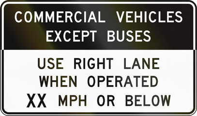 Road sign used in the US state of Virginia - Commercial vehicles except buses