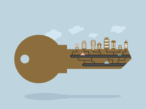 brown key with city and cars clip art preview