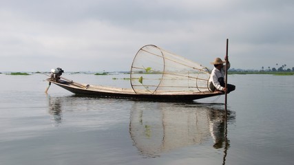 Local fisherman at work on Inle Lake, Myanmar