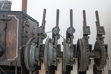 Old levers and Controls in a Train Signal Box