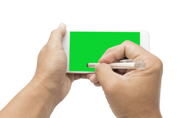 signing on green screen smarthphone