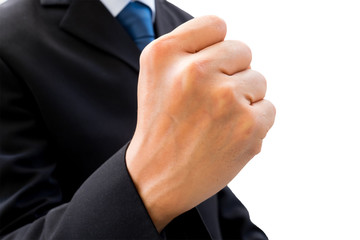Businessman raising his fist of successful