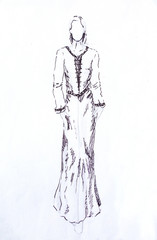 sketch of mystical woman  in beautiful ornamental dress  inspired by middle age design.