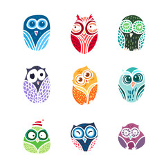 Owls hand drawn set