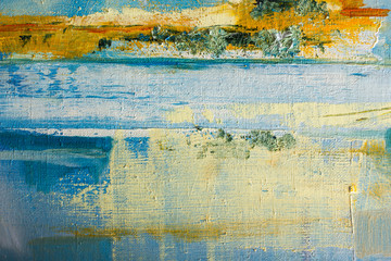 Abstract painted canvas. Oil paints on a palette.