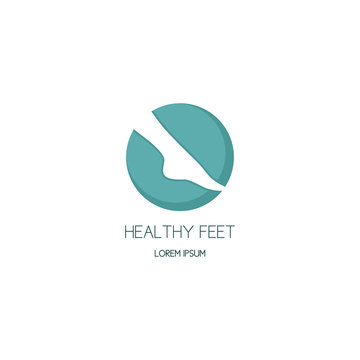 Logo of center of healthy feet. Concept of logo of center of healthy feet in the form of a circle with a foot silhouette.
