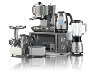 Kitchen appliances. Blender, toaster, coffee machine, meat ginde