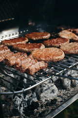 Hamburger grilling in garden