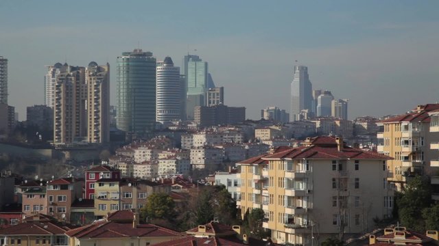 Skyscrapers and modern office buildings. Modern skyline of Istanbul - Stock Image