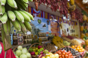 Fresh exotic fruits in Mercado Dos Lavradores. Funchal, Madeira