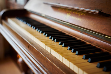 black and white piano keys on historical piano with ivory keys / beautiful keys of old piano