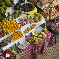 FUNCHAL, PORTUGAL - JUNE 25: Fresh exotic fruits in Mercado Dos