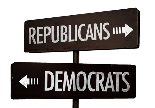 Republicans - Democrats signpost isolated on white background