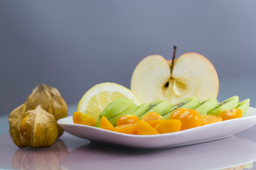 Fruit arrangement with colorful background