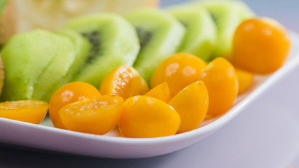 Fruit arrangement with colorful background