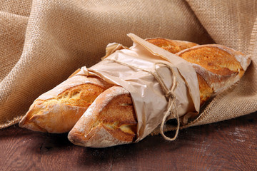 Fresh French baguette in bakery